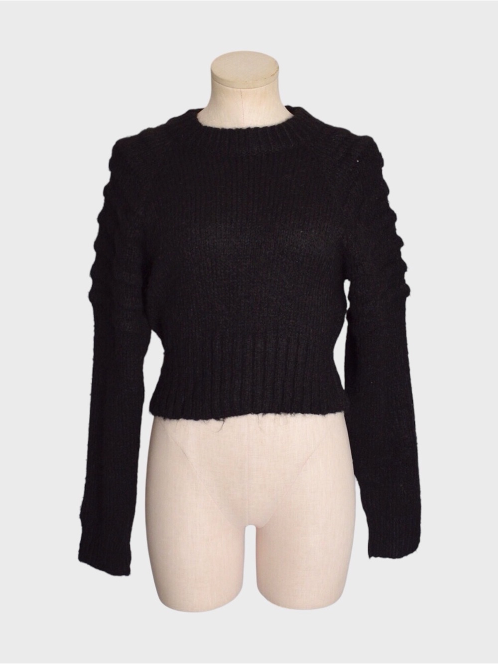 Zara Textured Sleeve Cropped Knit Sweater